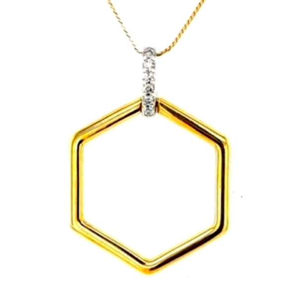14K Diamond Yellow Gold Pentagon Pendant - Picture 4 of 4